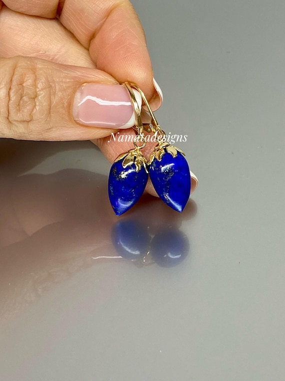 Lapis Lazuli Dangle Teardrop Earrings: Royal Blue Gemstone, September Birthstone, Minimalist Jewelry, Lapis jewelry For Her.