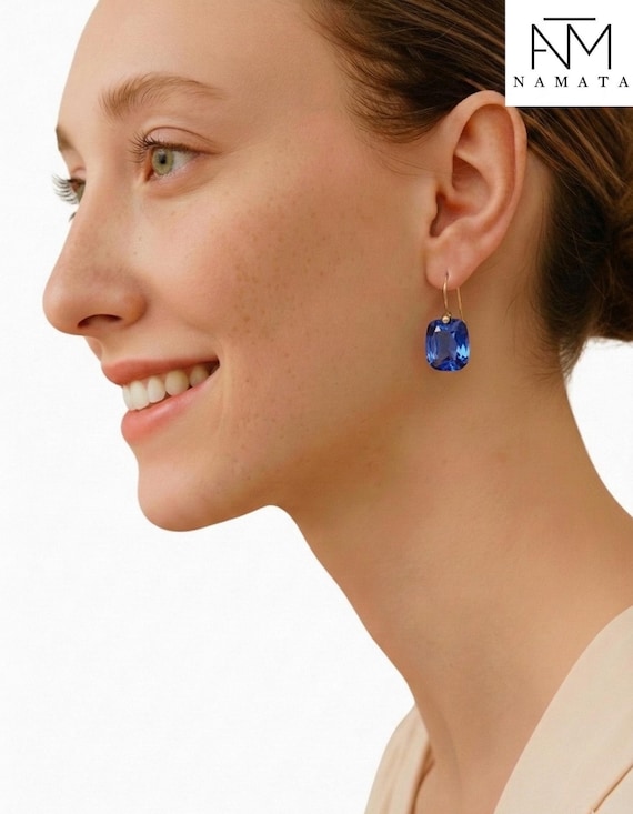 14K Gold Tanzanite Dangle Drop Earrings:  December Birthstone Gift, Minimalist Modern Jewelry