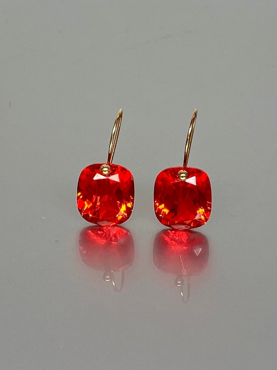 14K Fire Opal Earrings (28cts), Orange Opal Drop Earrings, Mexican Opal Earrings, October Birthstone, Opal  Jewelry Gift For Her.