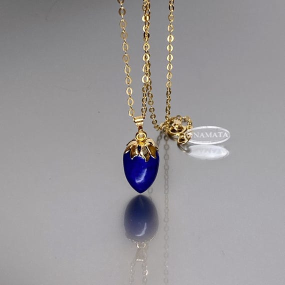 14K Gold Natural Lapis Lazuli  Pendant Necklace, Minimalist Necklace, Royal blue gemstone pendant, January BirthStone, Layering Necklace