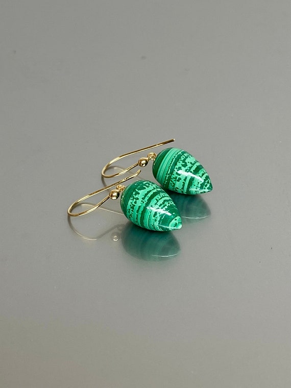 14K18K Solid Gold Malachite Dangle  Earrings, ONE OF A-KIND Earrings, Malachite Jewelry Gift For Her, Gemstone Earrings, Birthstone Earrings