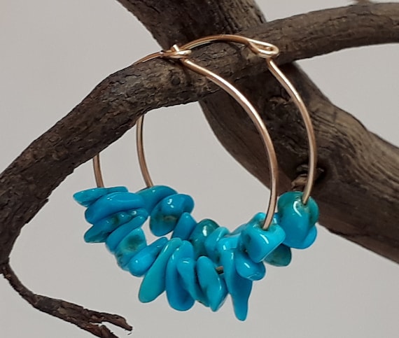 Natural Sleeping Beauty Turquoise Earrings,  Turquoise Hoop Earrings, 14K gold filled Hoop Earrings, December Birthstone Gift For Her.