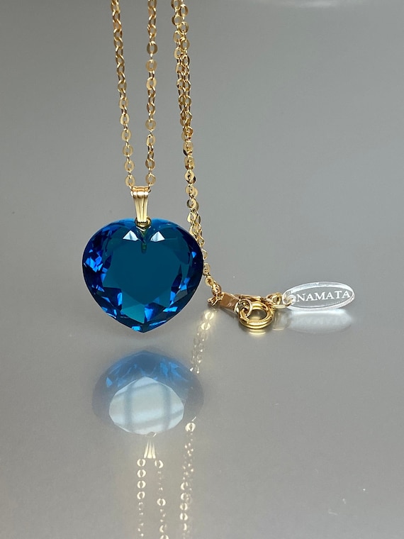 14K SOLID GOLD Heart London Blue Topaz  Necklace( 39 ct), Heart Pendant Necklace, Blue Stone Necklace, Topaz Jewellery Gift For Her,