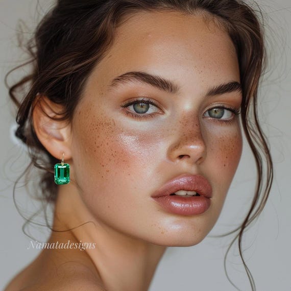 14K Gold Colombian Emerald Dangle Drop Earrings: May Birthstone Jewelry