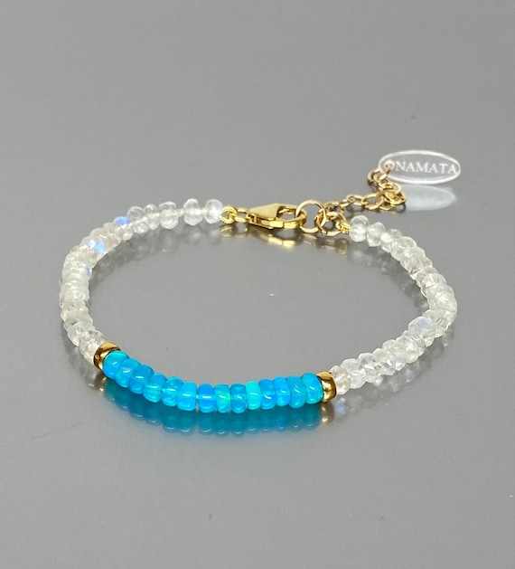 Ethiopian Opal And Moonstone Bracelet, Welo Opal Bracelet,  Bracelet, Stacking Bracelet, Gold Opal Bracelet, Fire Opal Bracelet