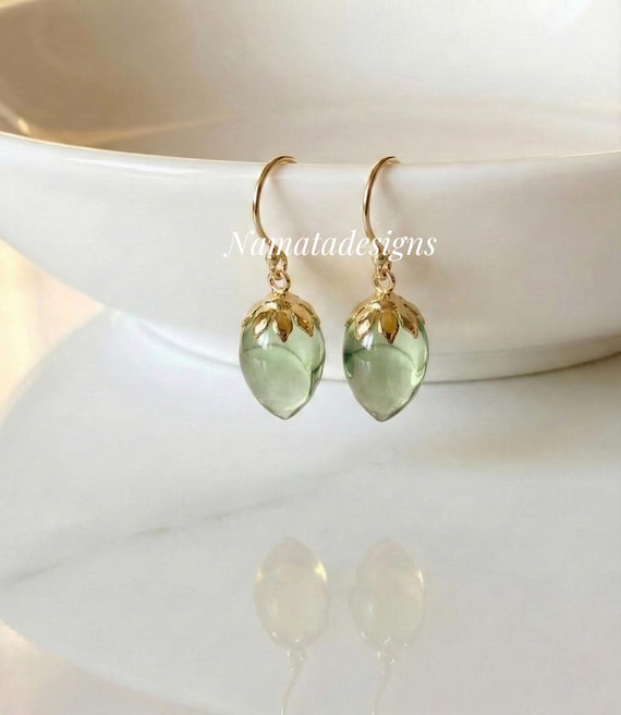 Green Amethyst Earrings, Prasiolite Inverted Teardrop Earrings, Light Green Gemstone Drop, Sterling Silver or Vermeil, Gift for Her