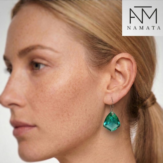 14K/18K Gold Colombian Emerald Dangle Earrings, May Birthstone Jewelry, Emerald Jewelry Gift.