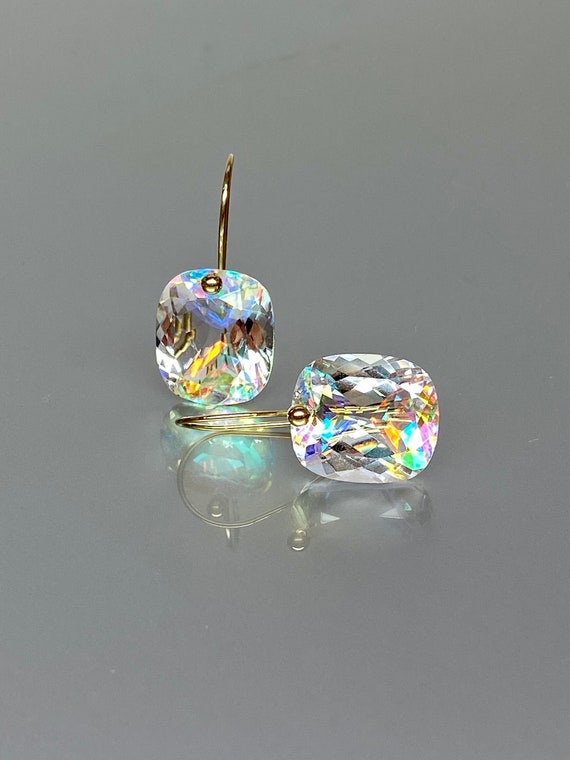 14K/18K Gold Rainbow Mystic Topaz Earrings (26cts), Mercury Mystic Topaz, Small Earrings,Mystic Topaz Jewelry Gift For Her, Christmas Gifts.