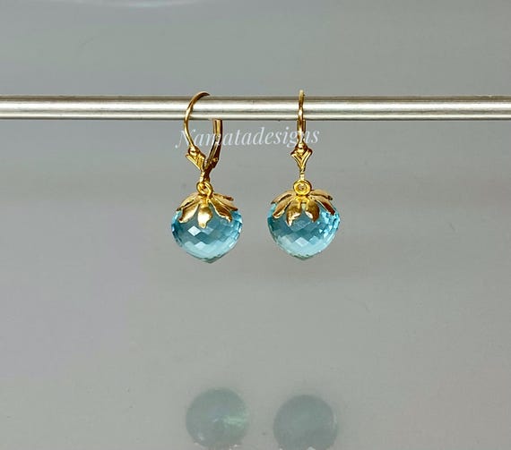 14K Gold Aquamarine Teardrop Danngle Earrings, Statement Jewelry, March Birthstone, Aquamarine Jewelry, Christmas Gift For Her.