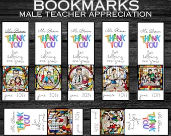 Personalized Teacher Bookmark Bundle - Printable & Whimsical Gift Set - Male Teacher Appreciation - Unique Stationery