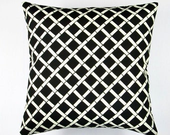18" Outdoor Geometric Bamboo Trellis Throw Pillow, Black & White, Set of 2