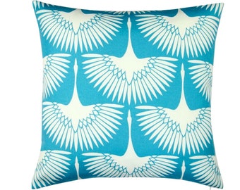 18" Indoor/Outdoor Flock of Birds Flying Throw Pillow, Aqua Blue, Set of 2