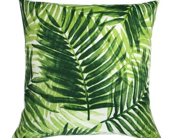 Artisan Pillows 18" Outdoor Tropical Island Hawaiian Beach House Green Palm Leaf Throw Pillow, Set of 2