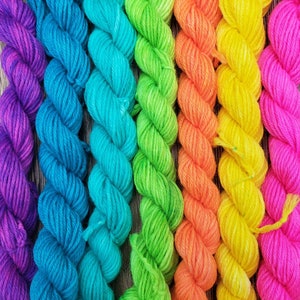 Hand Dyed Acid Rainbow Wool Yarn Set: Tonal Neon Colors