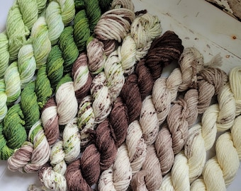 Hand Dyed Yarn Set:  Irish Coffee Mini Yarn Fade Set of 10 Coordinating Colors