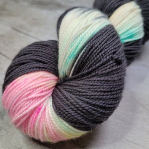 Hand Dyed Assigned Pooling Yarn in &quot;Gothic Unicorn&quot; Colorway: Available in Sock, Sport, DK, Worsted, and Bulky Yarn Weights