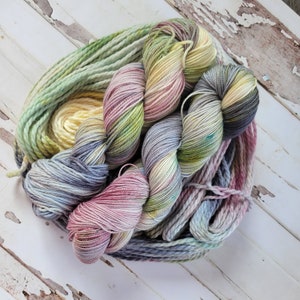 Hand Dyed Yarn in Dried Flowers: Available in Fingering, Baby, Light Worsted, Aran, and Chunky Weights