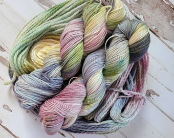 Hand Dyed Yarn in Dried Flowers: Available in Fingering, Baby, Light Worsted, Aran, and Chunky Weights