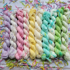 Hand Dyed Yarn Set: Pastel Confetti Mini Yarn Set of 10 Coordinating Colors image 3