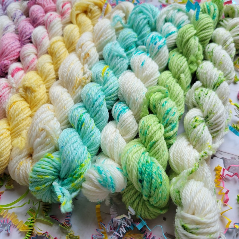 Hand Dyed Yarn Set: Pastel Confetti Mini Yarn Set of 10 Coordinating Colors image 6