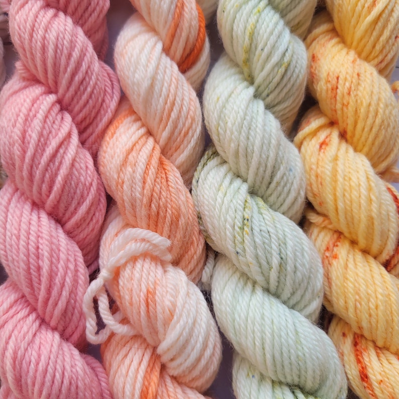Hand Dyed Yarn Set: Ambrosia Mini Yarn Fade Set of 10 Coordinating Pastel Colors image 8