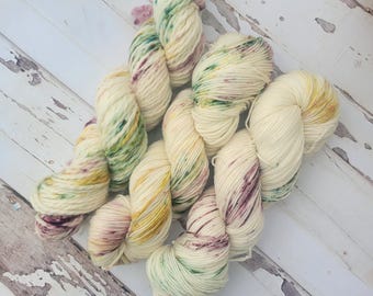 Hand Dyed Speckled Yarn in &quot;Golden Grove&quot; Colorway: Available in Sock, Sport, DK, Worsted, and Bulky Yarn Weights