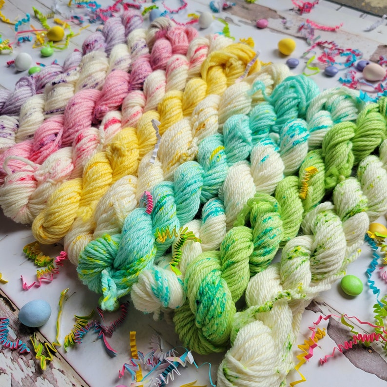 Hand Dyed Yarn Set: Pastel Confetti Mini Yarn Set of 10 Coordinating Colors image 8