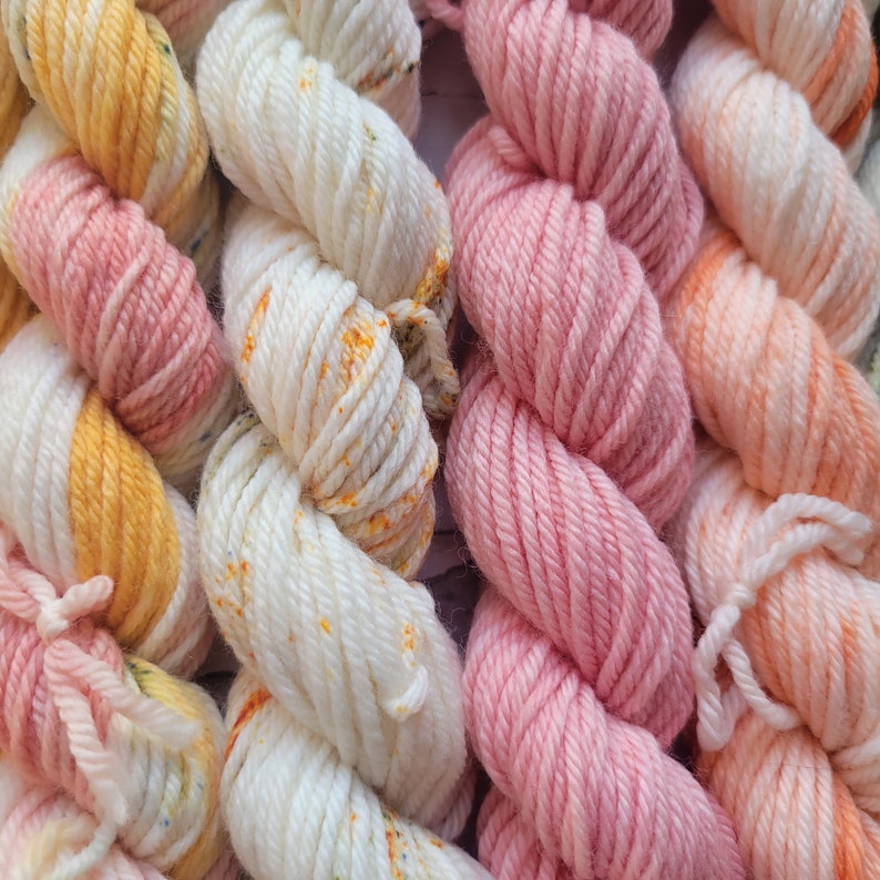 Hand Dyed Yarn Set: Ambrosia Mini Yarn Fade Set of 10 Coordinating Pastel Colors image 9