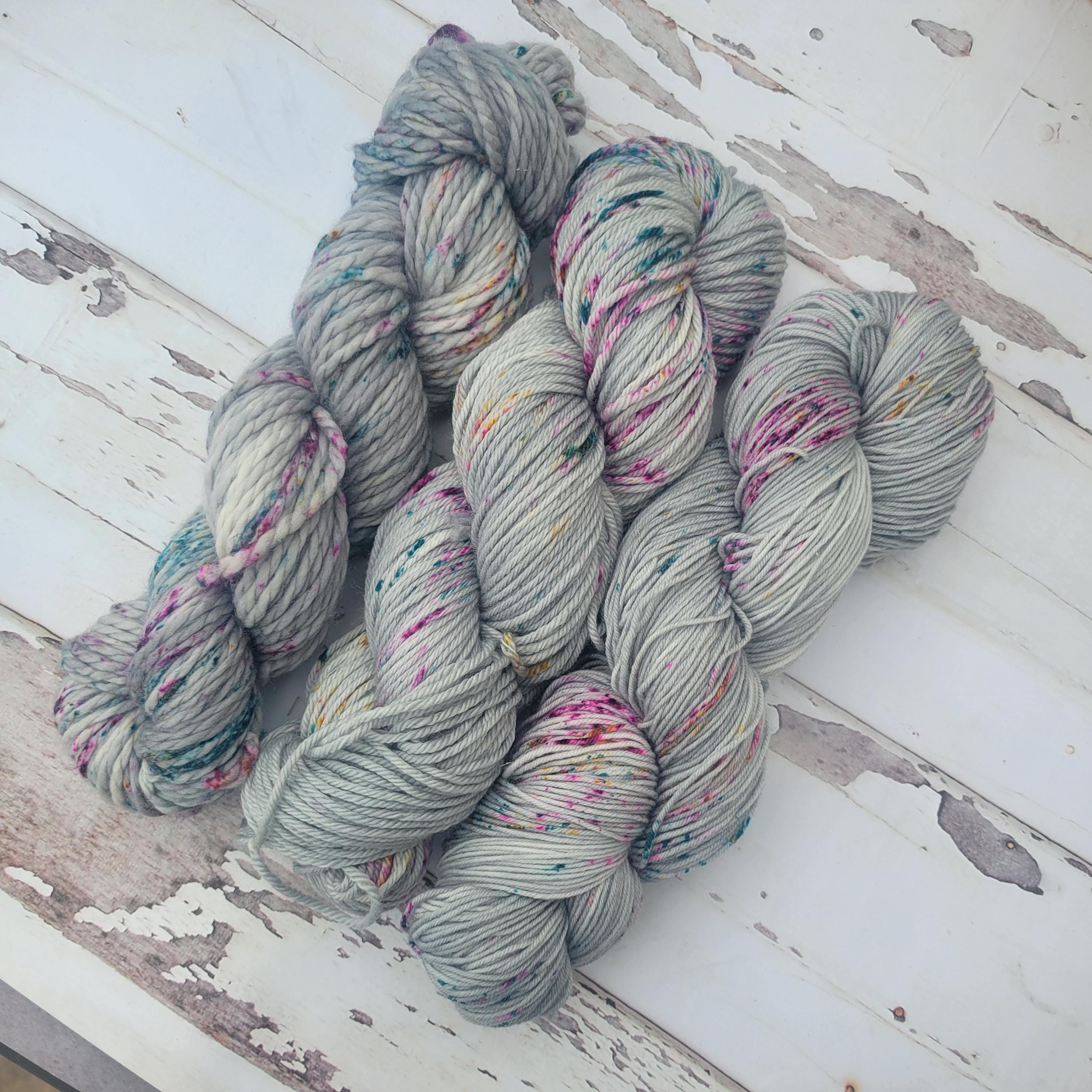 Hand Dyed Yarn in Speckled Dove Colorway