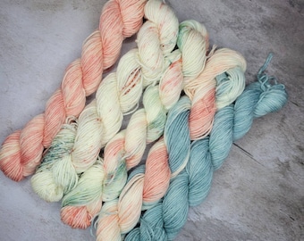 Salmon & Sage Hand-Dyed Yarn Set: Merino Wool Skeins