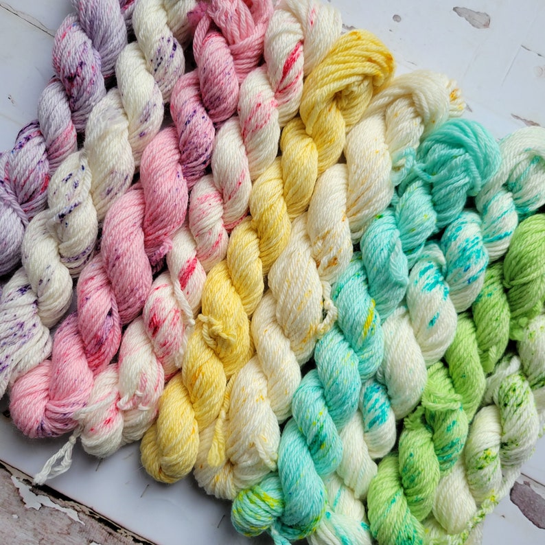 Hand Dyed Yarn Set: Pastel Confetti Mini Yarn Set of 10 Coordinating Colors image 9