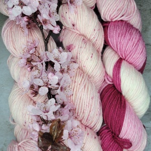 Hand Dyed Yarn Set of Three Skeins in Cherry Blossom Colorway