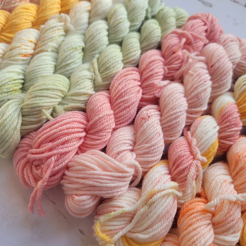 Hand Dyed Yarn Set: Ambrosia Mini Yarn Fade Set of 10 Coordinating Pastel Colors image 7