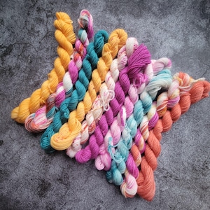 Hand Dyed Mini Yarn Set: Orchids Fade, 10 Vibrant Colors