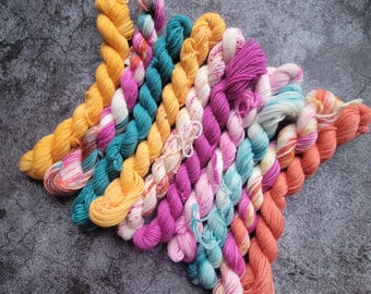 Hand Dyed Mini Yarn Set: Orchids Fade, 10 Vibrant Colors
