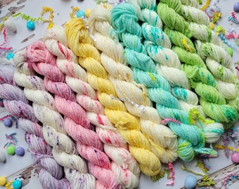 Hand Dyed Yarn Set:  Pastel Confetti Mini Yarn Set of 10 Coordinating Colors