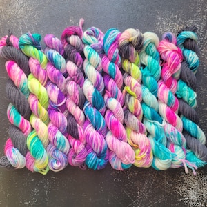 Hand Dyed Mini Yarn Set: Auroras Fade, 10 Coordinating Colors