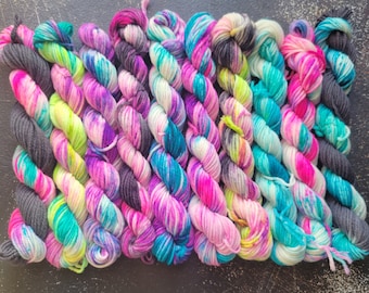 Hand Dyed Yarn Set: Auroras Mini Yarn Fade Set of 10 Coordinating Colors