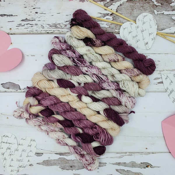 Hand Dyed Mini Yarn Set: Love Letters, Wine & Mauve Tones