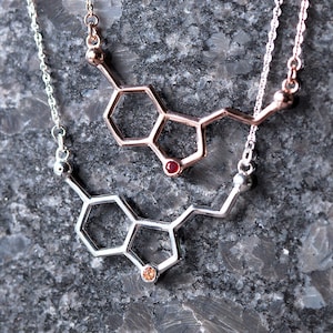 Birthstone Serotonin Molecule Necklace - Personalized Chemistry Necklace - Molecule Happiness Sign necklace - Serotonin Necklace -Birthstone