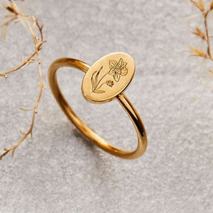 Geburts Blume Ring Januar - Floraler Siegelring • Zierlicher Blumen Schmuck - Sommer Schmuck - Perfektes Geburtstags Geschenk - Weihnachtsgeschenk für Mama