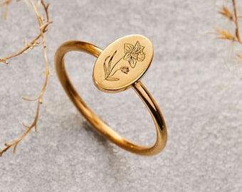 Anillo de flores de nacimiento Jannuary - Anillo de seña floral • Joyería de flores delicadas - Joyas de verano - Regalo de cumpleaños perfecto - Regalo de Navidad para mamá