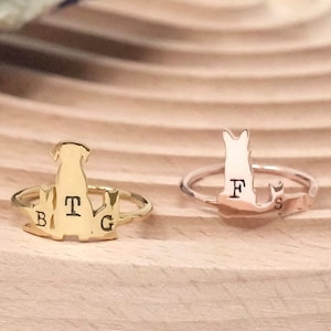 Pet Ring - Initial Pet Ring - Dainty Stackable Engraved Animal Initial Ring - Pet Mom Jewelry - Custom Dog and Cat Ring - Pet Lovers Ring