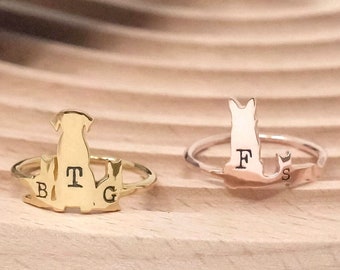 Pet Ring - Initial Pet Ring - Dainty Stackable Engraved Animal Initial Ring - Pet Mom Jewelry - Custom Dog and Cat Ring - Pet Lovers Ring