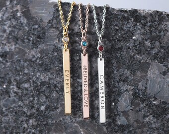 Personalized Engrave Name Necklace - Custom Bar Necklace – Two Name Necklace – Birthstone Name Necklace - Birthday Gifts - Gifts for Her