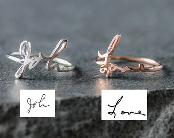 Handwriting Ring - Dainty Name Ring - Kid Handwriting Ring - Gift for Mom - Christmas Gift - Hanwriting Name Ring