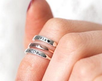 Name Ring Sterling Silver Couples Ring Anniversary Gift Hand Carved Personalized 7mm Band Slanted Script Initials