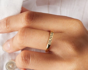 Custom Name Ring - Personalized Signet Ring - Roman Numeral - Custom Coordinates Ring - Bar Stacking Ring - Personalized Stackable Ring C4