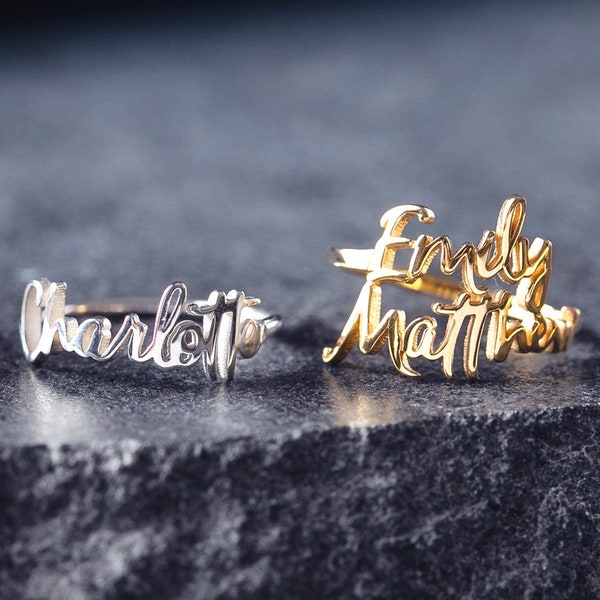 Zwei Namen Ring - Personalisierter Drei Namen Ring - Individueller Namen Ring - Doppel Namen Ring - Ihre Namen Schmuck - Tochter Mutter Ring B7