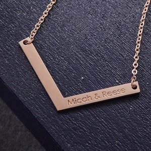 Personalize Chevron Necklace - Engraved V Bar Necklace - V shape Necklace - Gold Chevron Necklace - Bohemian Necklace - Two bars Necklace C1